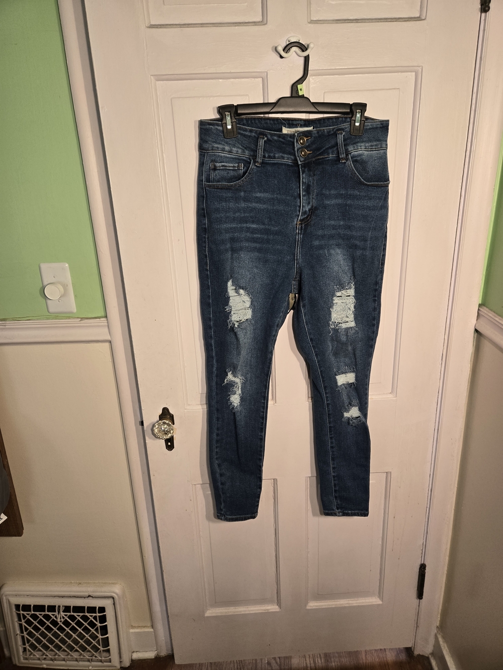 Haute Curve Women's Distressed Skinny Jeans - Dark Blue Size 14